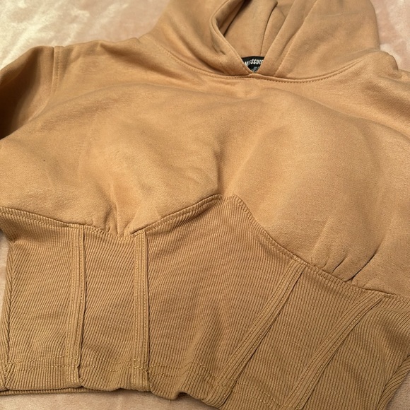 Missguided Camel Brown Corset Detail Cropped Hoodie Size US 2 NWOT - Picture 6 of 9